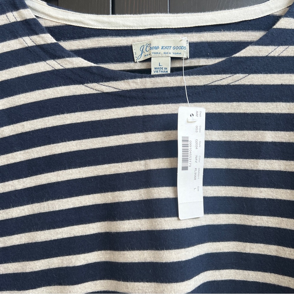 J. Crew Navy Cream Breton Striped Marinière Cotton Knit Shirt Men’s Size Large - Picture 2 of 5